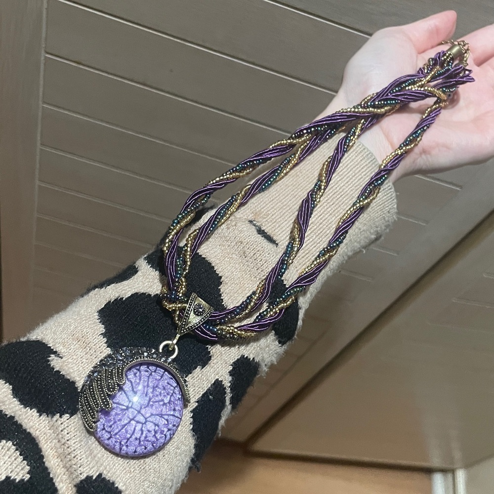 Purple Boho Circle Beaded Pendant - Picture 4 of 5